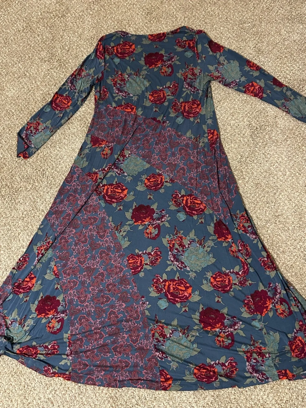 Soft Surroundings Floral Maxi Dress XL Blue Boho Patchwork Long Sleeve - Picture 6 of 8